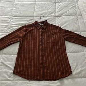 Nine West Brown Striped Button Down Shirt